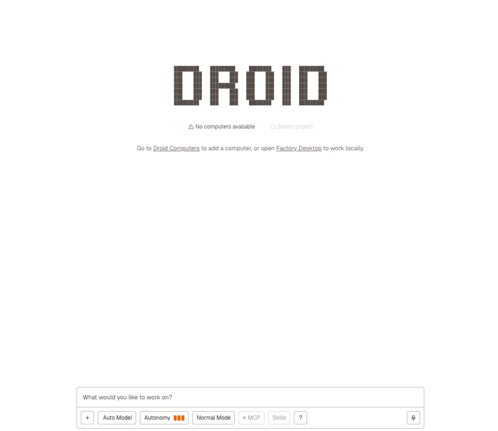 Factory Droid agent interface for delegated software work